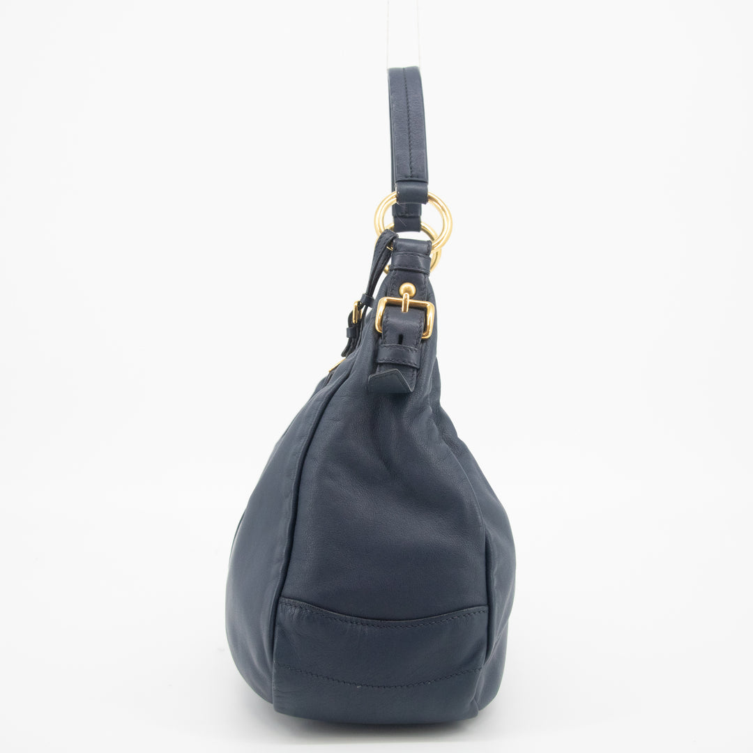 Prada Navy Leather Hobo Shoulder Bag - #1471