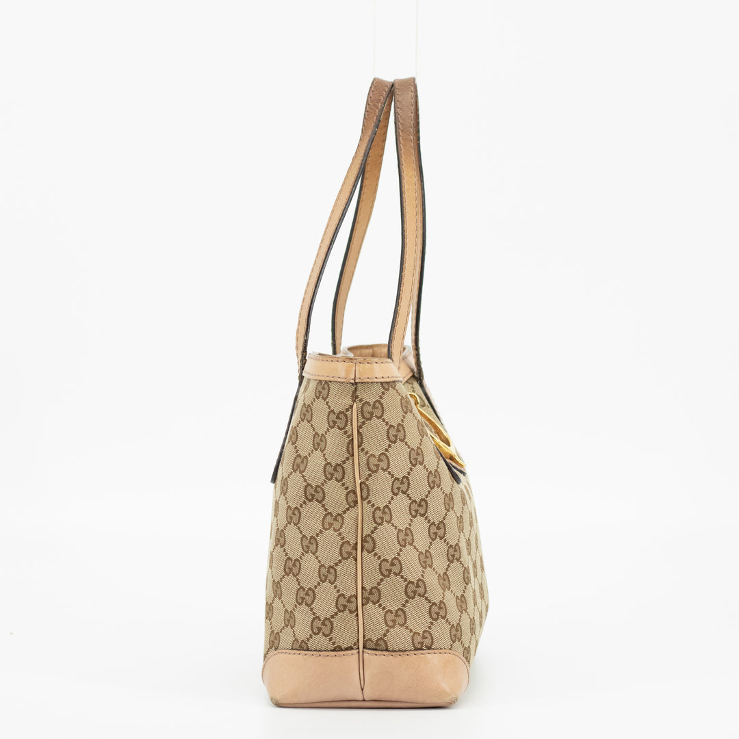 Gucci Pink & Gold GG Surpreme Canvas Stirrup Tote Bag #1713