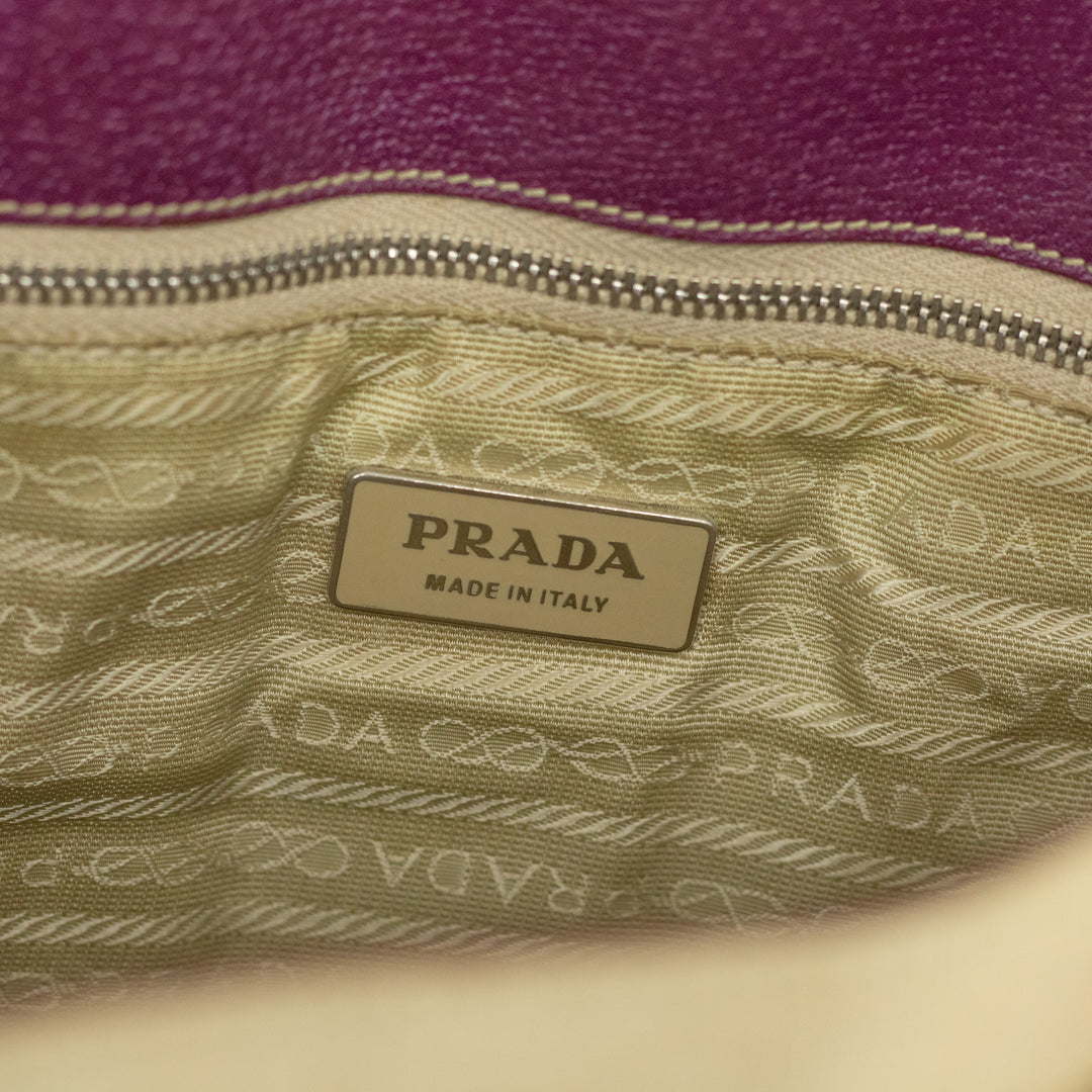 Prada Canvas x Leather Beige x Purple Tote Bag #1743