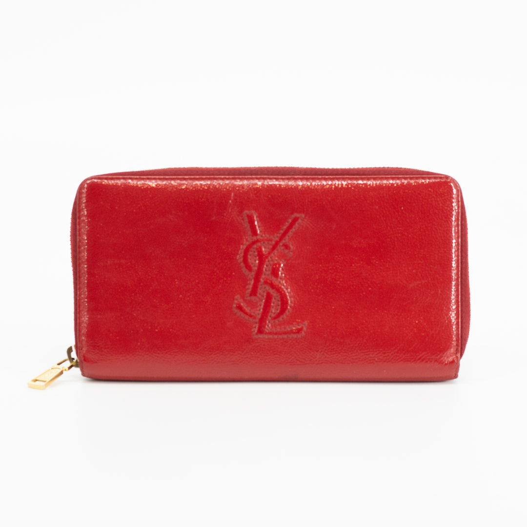 YSL Patent Berry Zip Around Wallet #1751