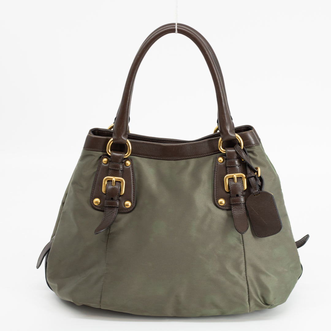 Prada Military Green Tessuto Jacquard Logo 2-Way Tote Bag #1768