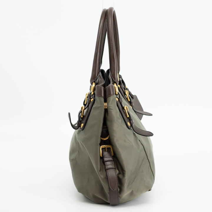 Prada Military Green Tessuto Jacquard Logo 2-Way Tote Bag #1768