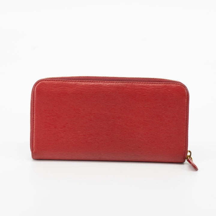 Prada Red Leather Front Logo Zip Around Wallet #1856