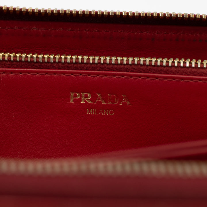 Prada Red Leather Front Logo Zip Around Wallet #1856