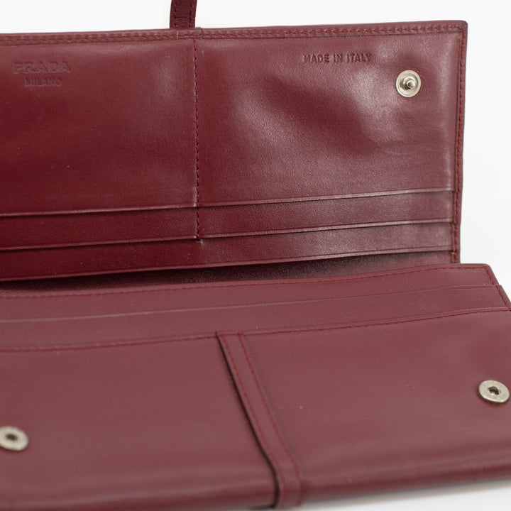 Prada Maroon Bordeaux Leather Long Wallet #1871