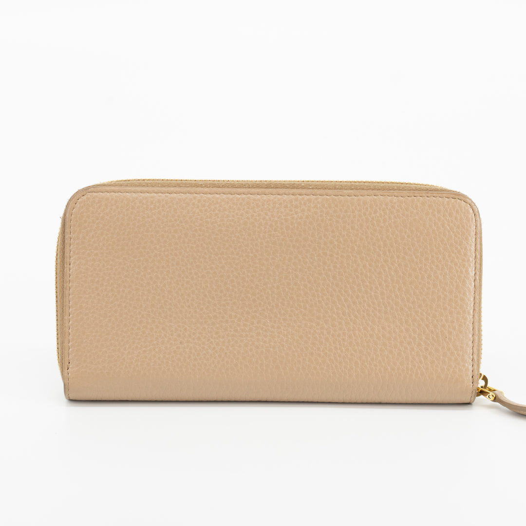 Prada Beige Leather Round Zipper Long Wallet #1878