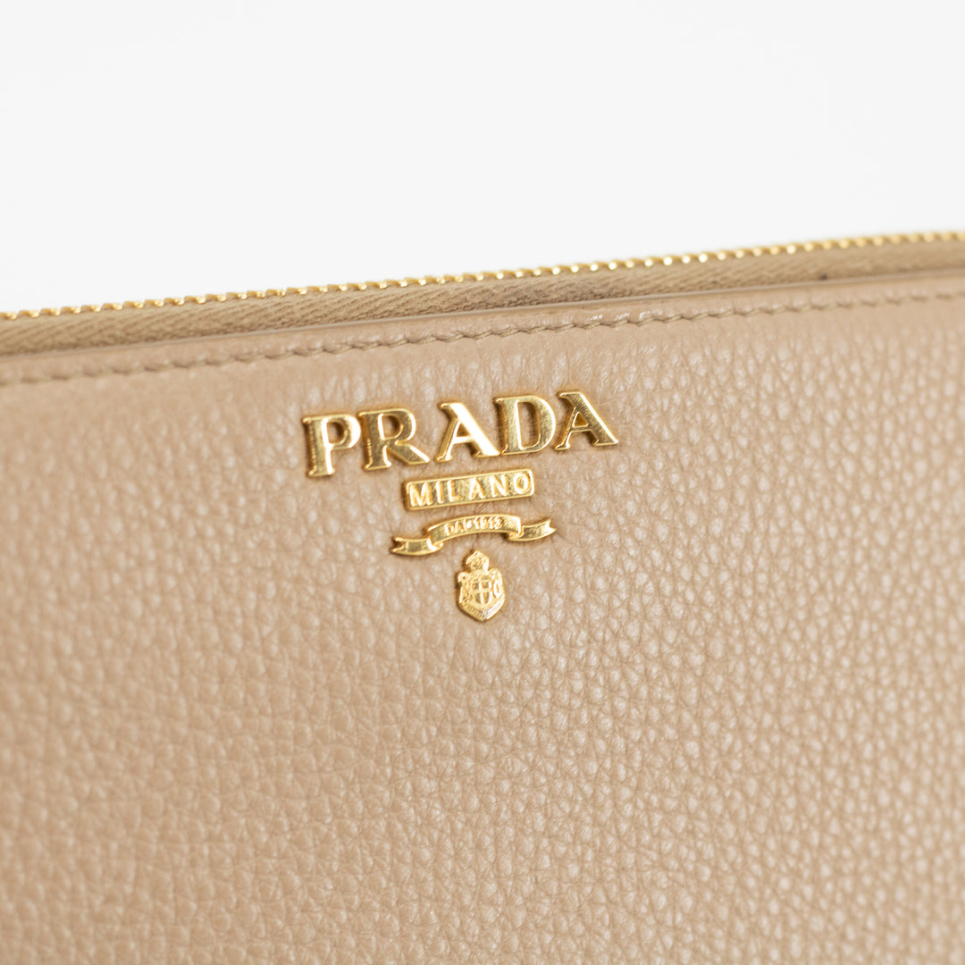 Prada Beige Leather Round Zipper Long Wallet #1878