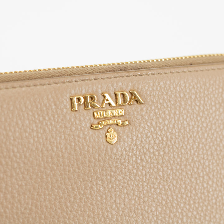 Prada Beige Leather Round Zipper Long Wallet #1878