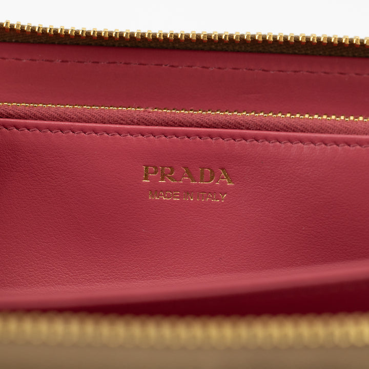 Prada Beige Leather Round Zipper Long Wallet #1878