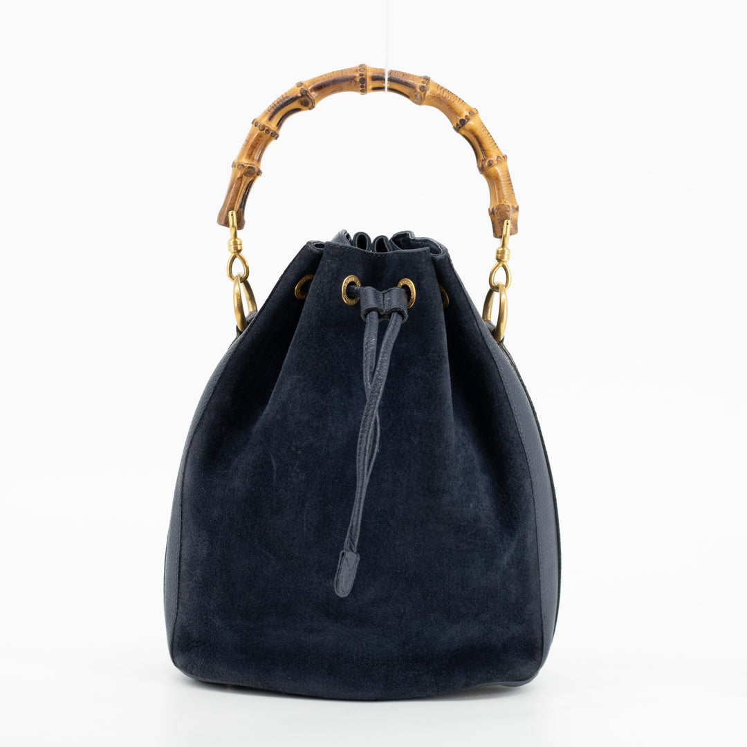 Gucci Navy Bamboo Suede x Leather Drawstring 2WAY Shoulder Bag  #1881