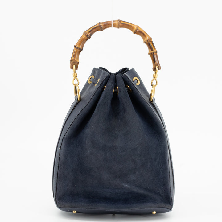 Gucci Navy Bamboo Suede x Leather Drawstring 2WAY Shoulder Bag  #1881