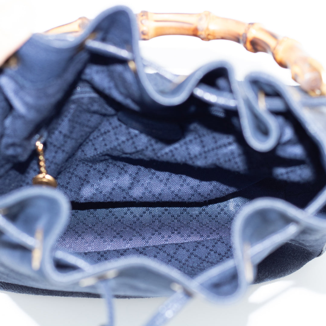 Gucci Navy Bamboo Suede x Leather Drawstring 2WAY Shoulder Bag  #1881