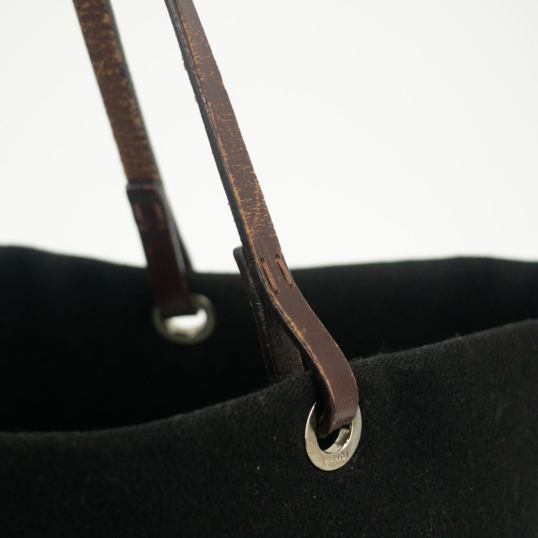 Fendi Black x Brown Velour x Leather Tote Bag #1951