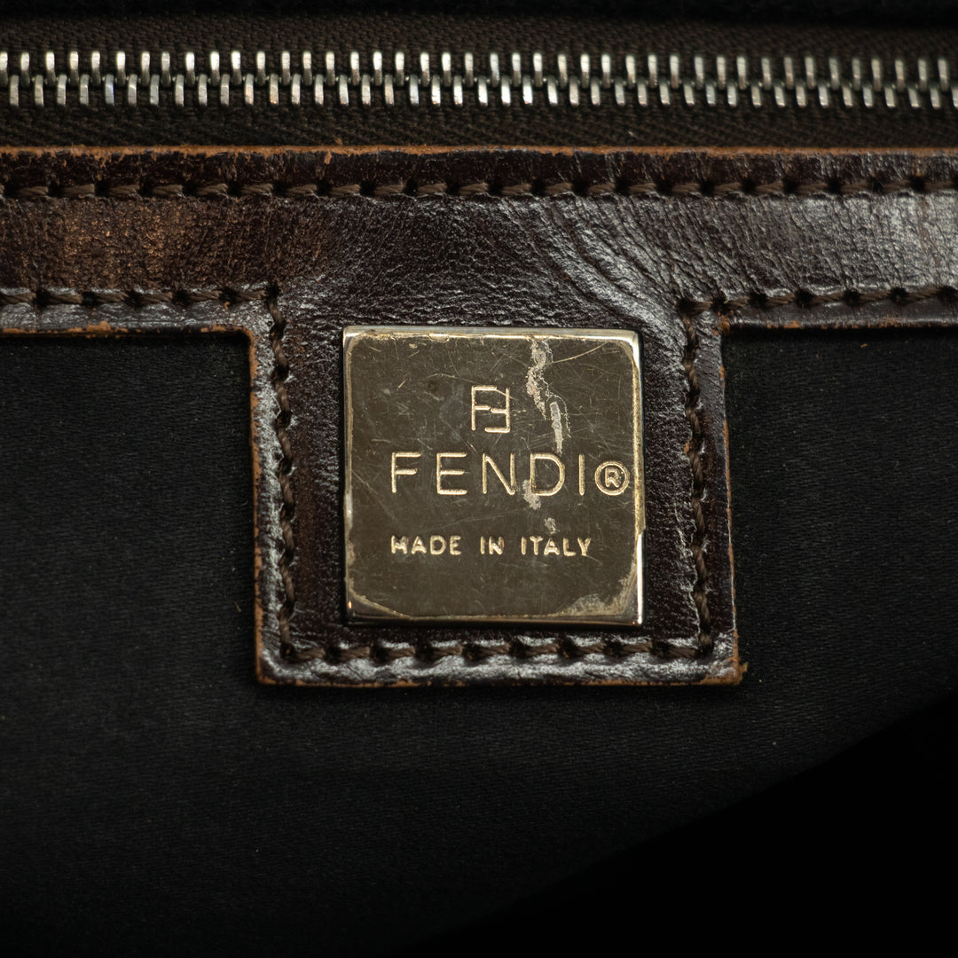 Fendi Black x Brown Velour x Leather Tote Bag #1951