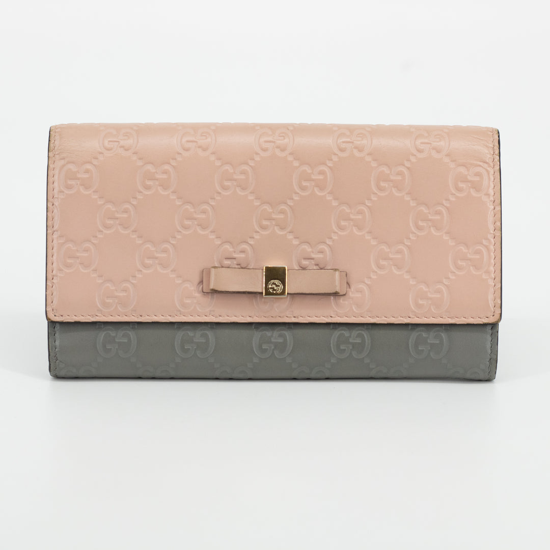 Gucci Pink x Gray Guccissima Leather Ribbon Long Wallet #1959