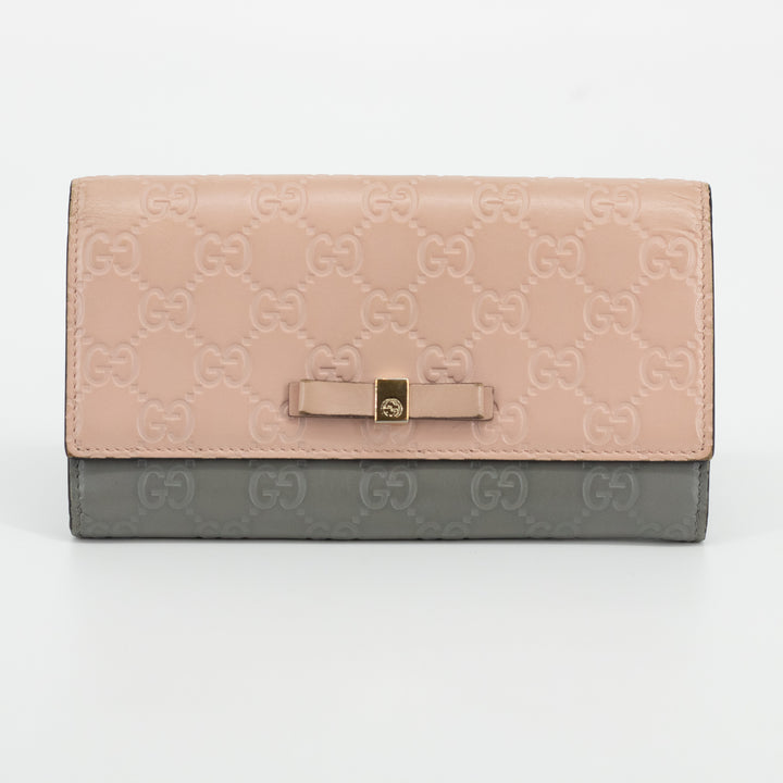 Gucci Pink x Gray Guccissima Leather Ribbon Long Wallet #1959