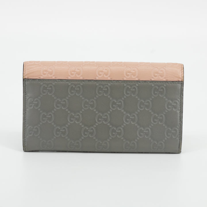 Gucci Pink x Gray Guccissima Leather Ribbon Long Wallet #1959