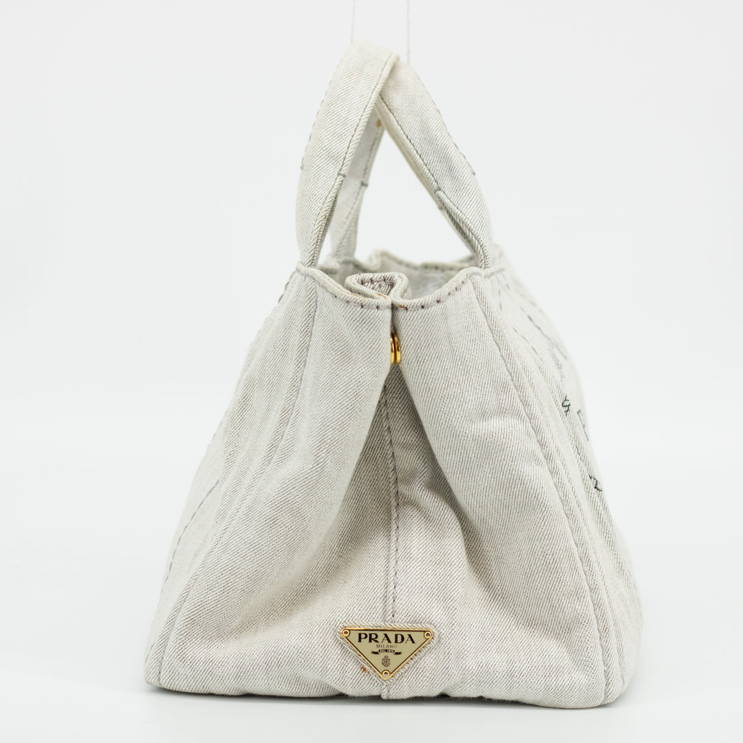 Prada Light Gray Canapa Denim 2WAY Tote Bag #1969