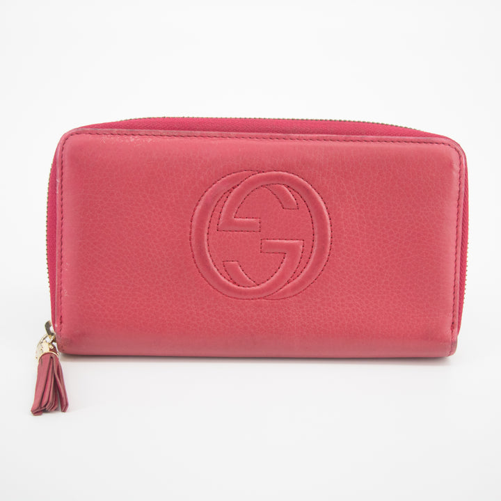 Gucci Pink Soho Interlocking G Leather Tassel Round Zipper Long Wallet #2058