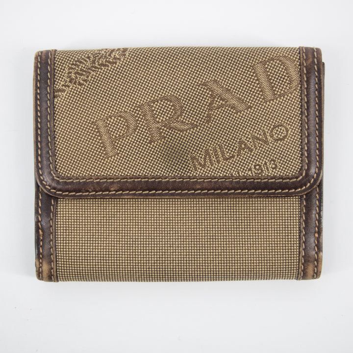 Prada Brown Canvas Leather Compact Wallet #2186