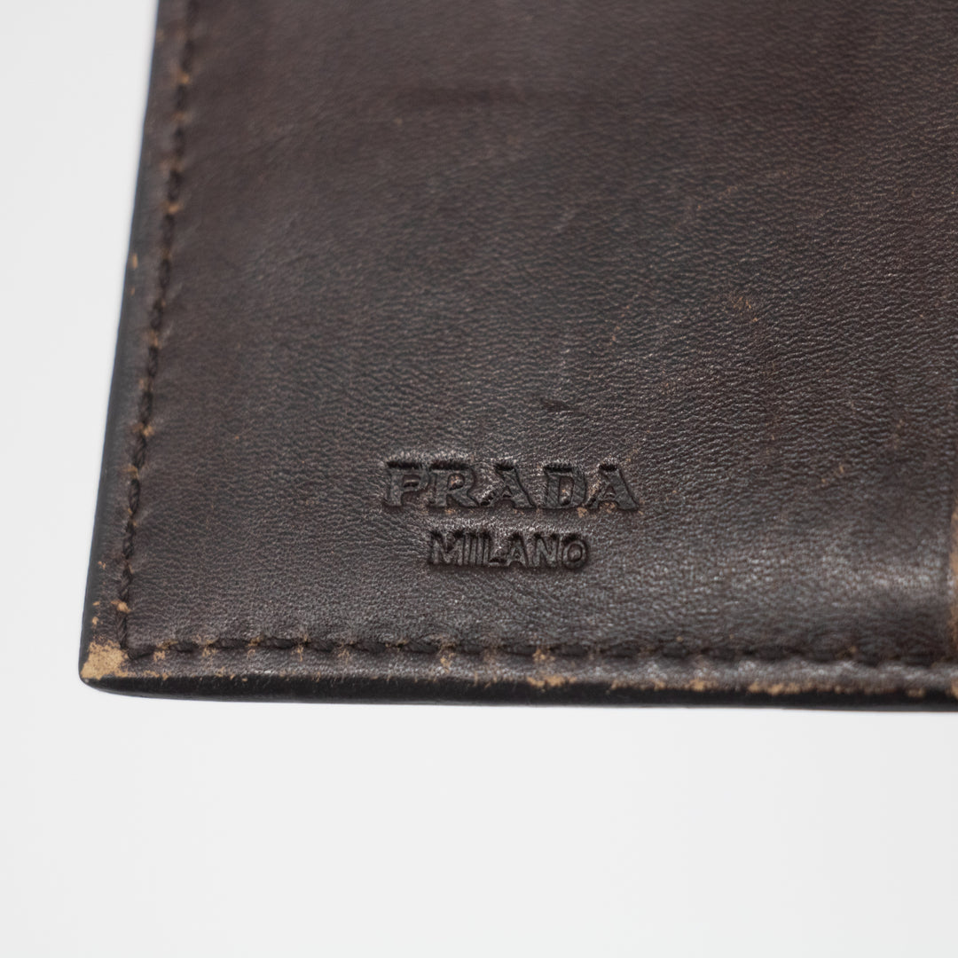 Prada Brown Canvas Leather Compact Wallet #2186