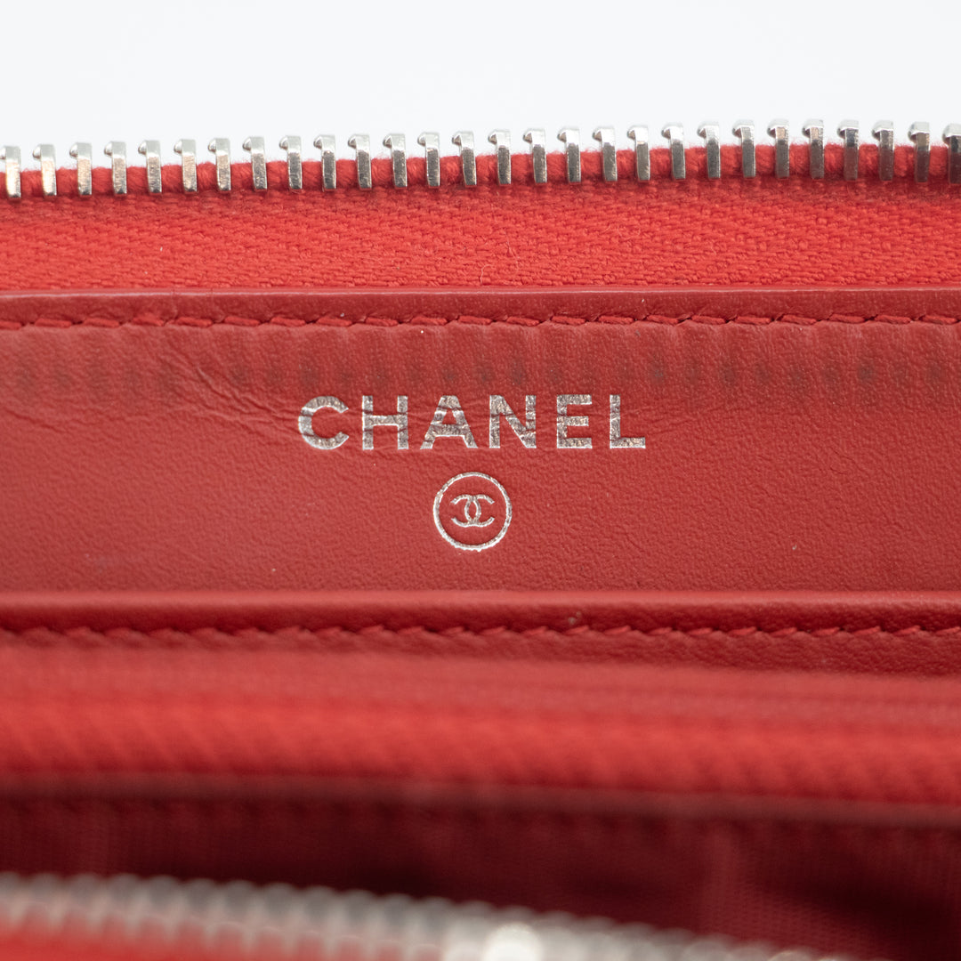 Chanel Red Coco Mark Lambskin Studs Round Zipper Long Wallet  #2241