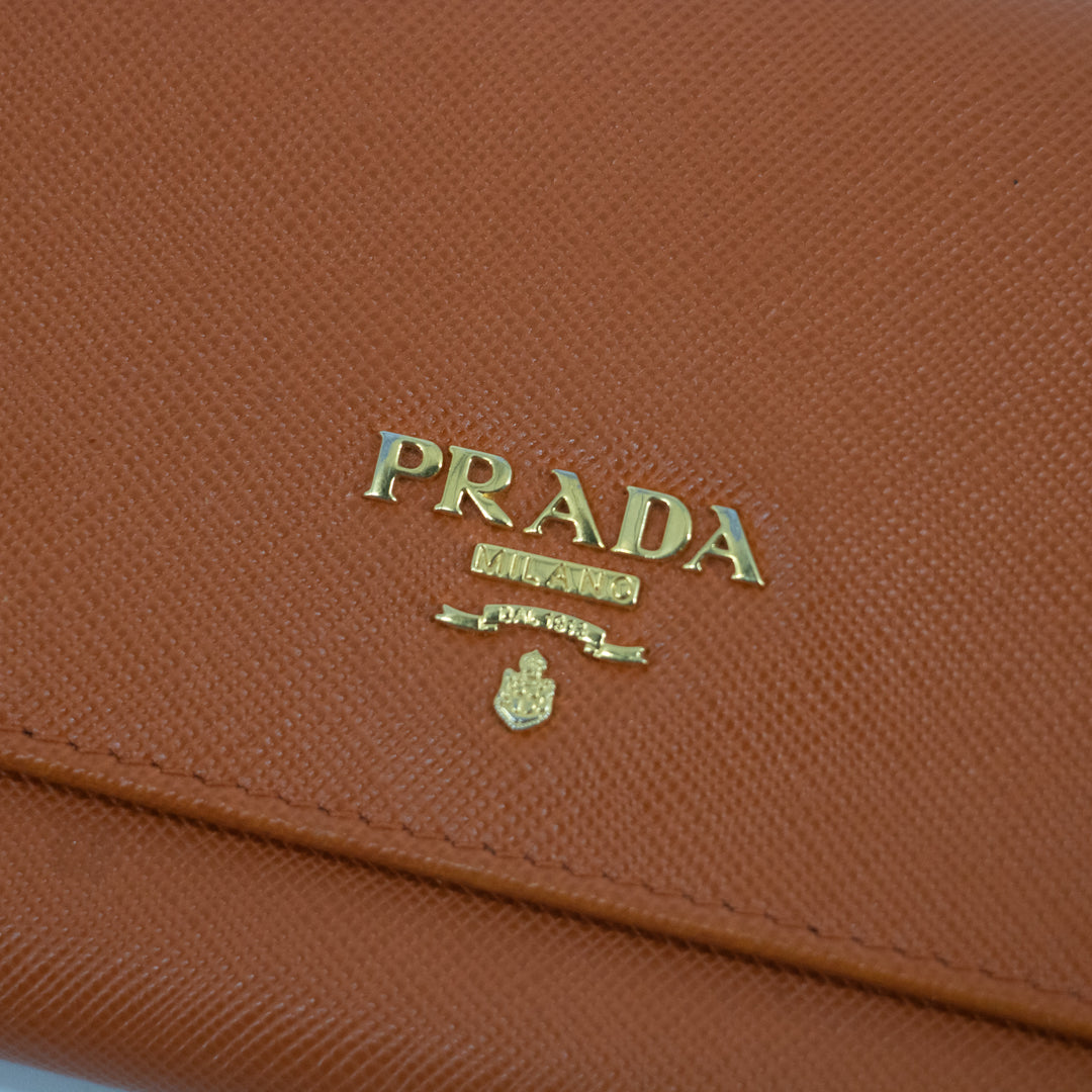 Prada Orange Saffiano Leather Long Wallet  #2270