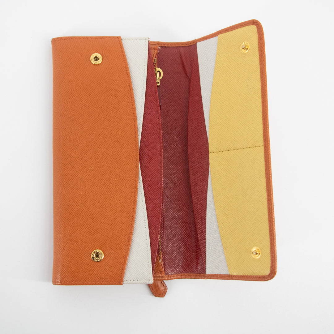 Prada Orange Saffiano Leather Long Wallet  #2270