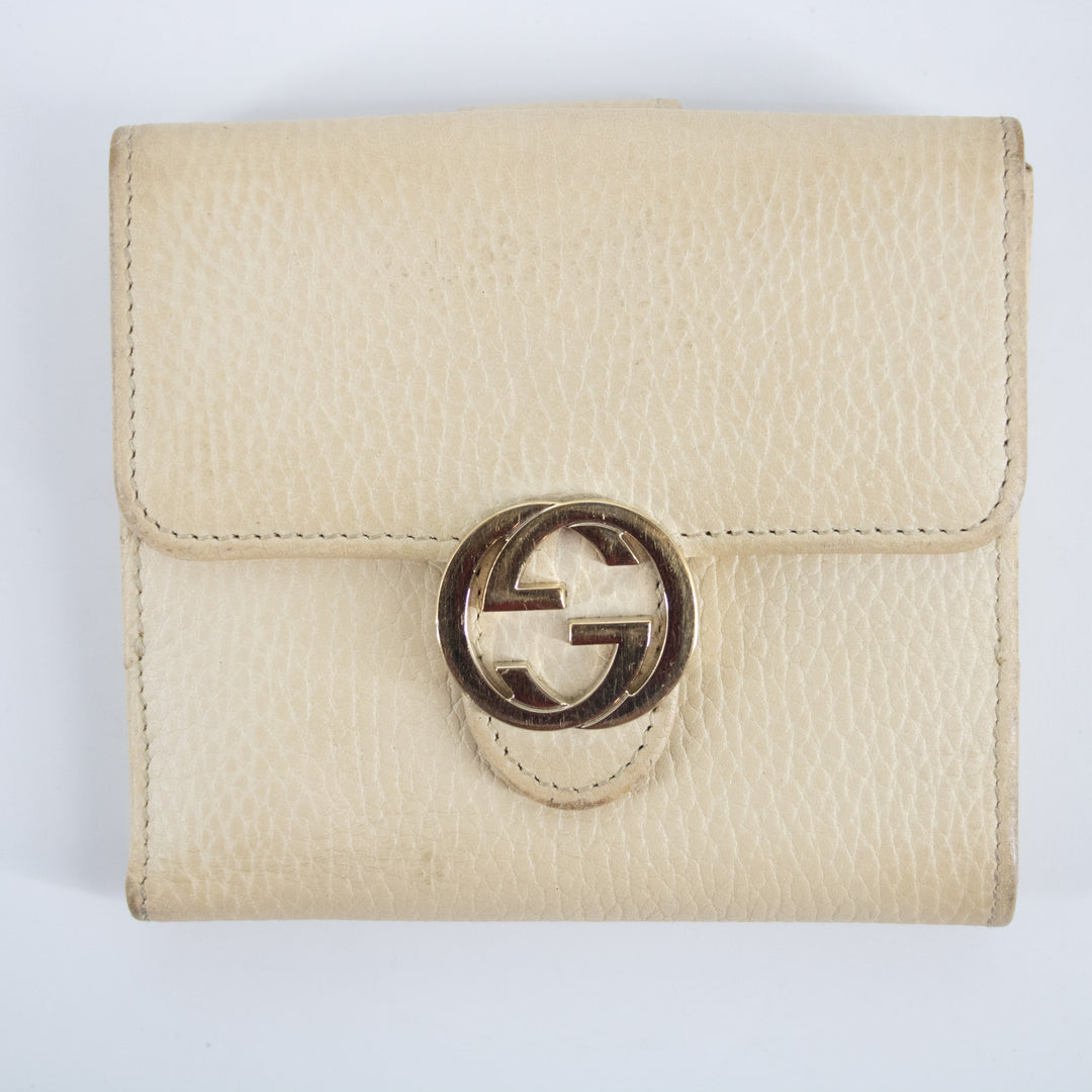 Gucci Beige Interlocking G Leather Double Hook Compact Wallet #2282