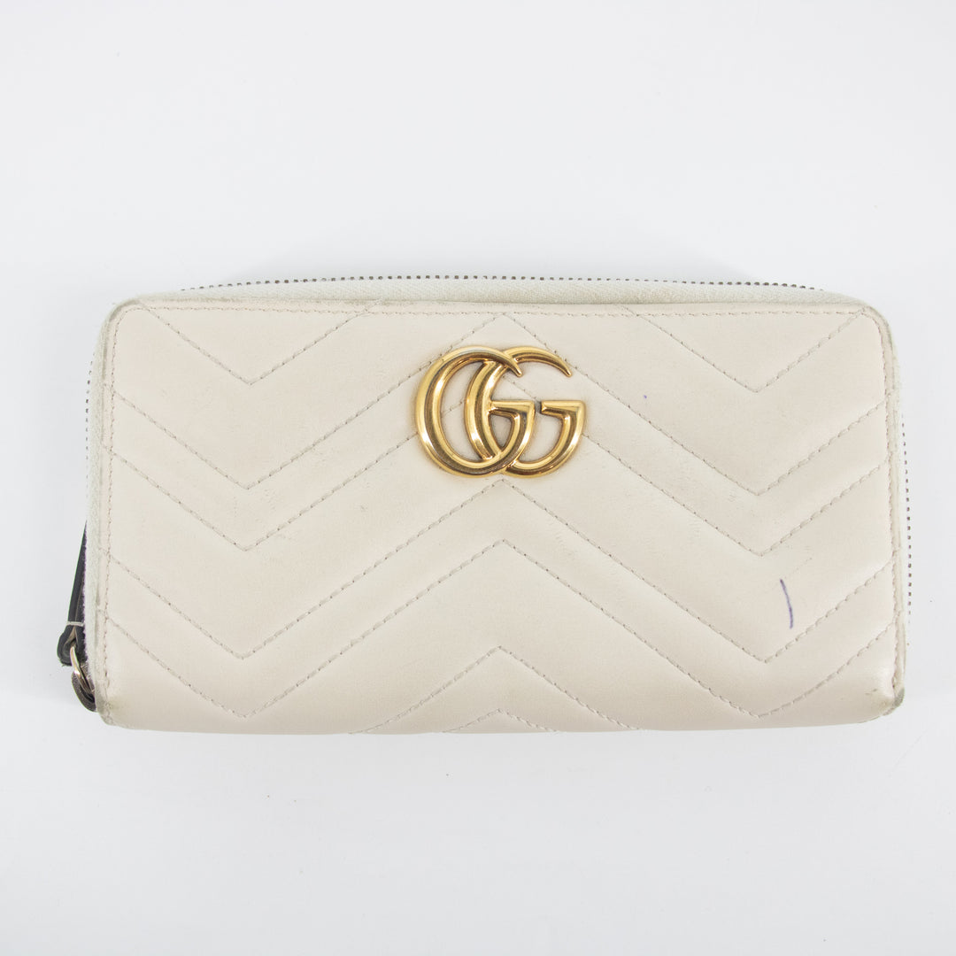 Gucci Ivory GG Marmont Leather Round Zipper Long Wallet #2285