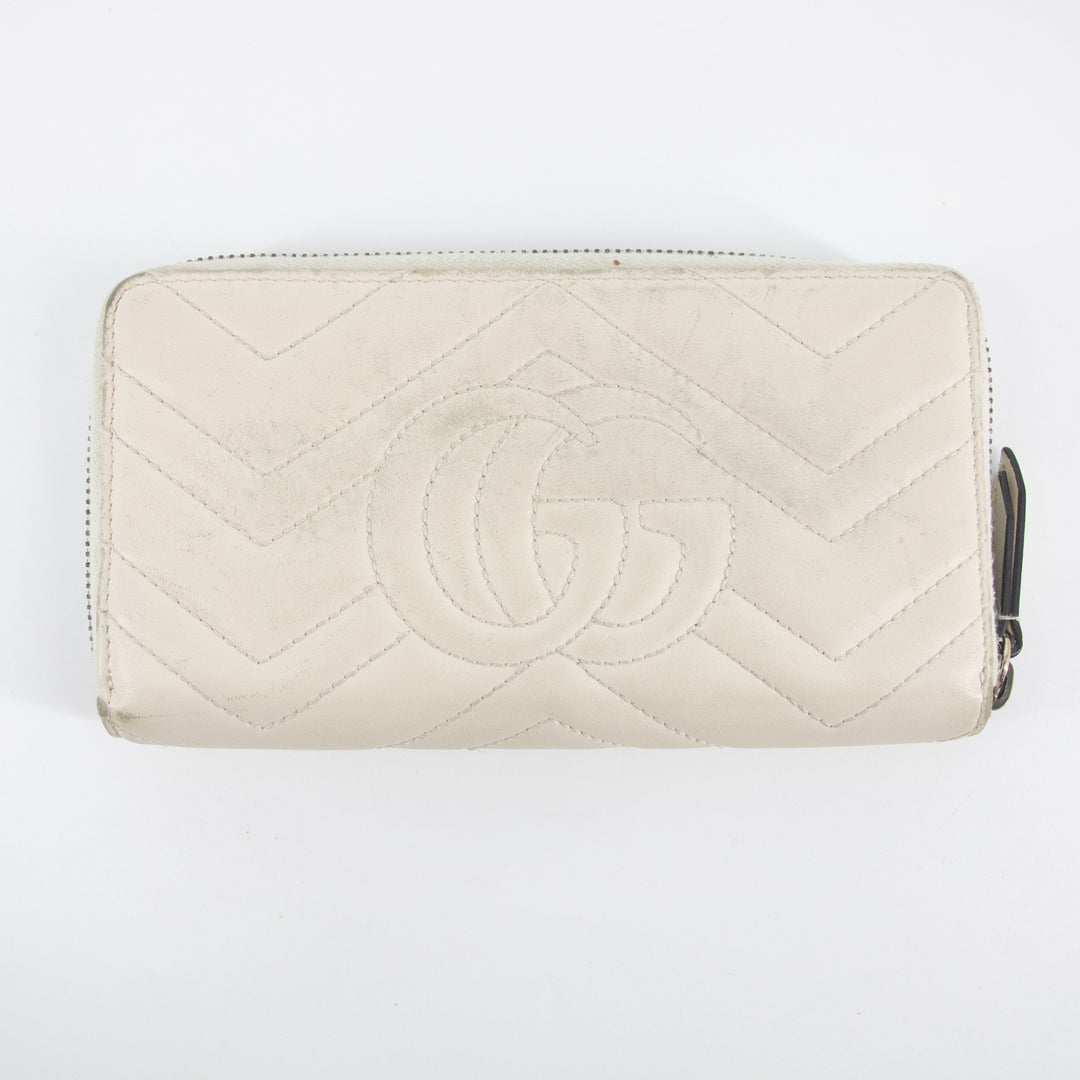 Gucci Ivory GG Marmont Leather Round Zipper Long Wallet #2285