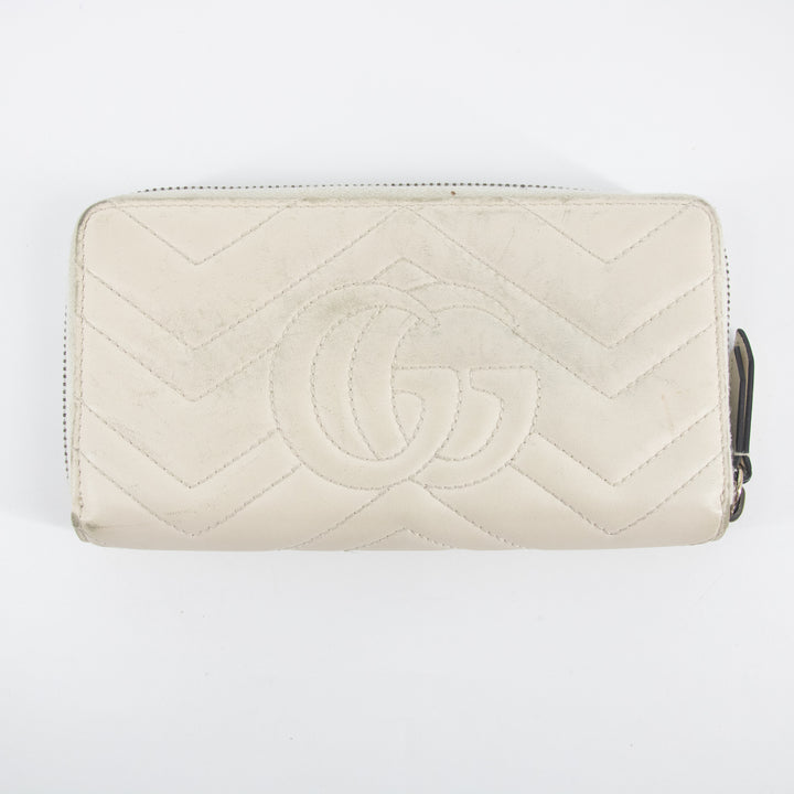 Gucci Ivory GG Marmont Leather Round Zipper Long Wallet #2285