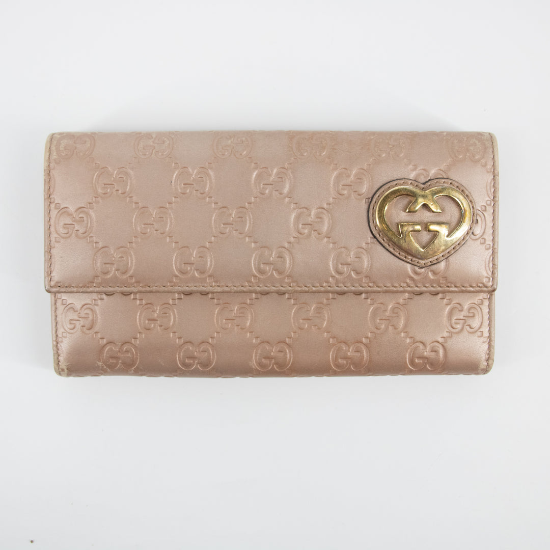 Gucci Pink x Brown Guccisima Lovely Heart Leather Long Wallet  #2286