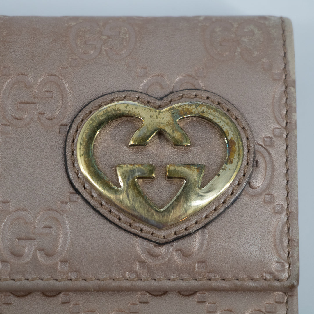 Gucci Pink x Brown Guccisima Lovely Heart Leather Long Wallet  #2286