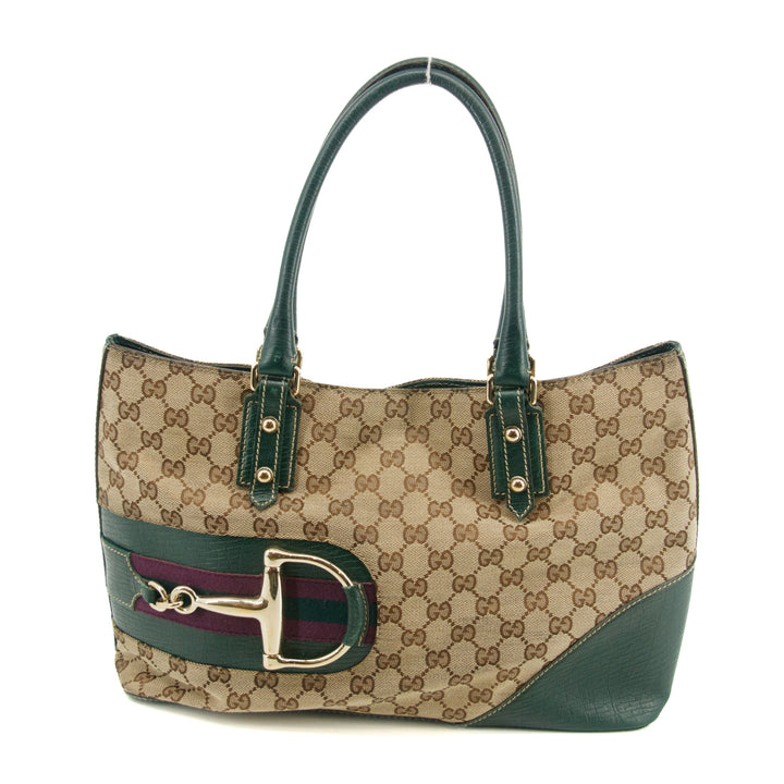 Gucci GG Canvas Green Horsebit Shoulder Bag #2307