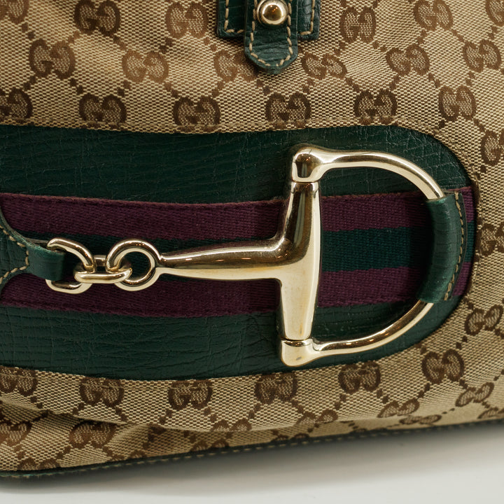 Gucci GG Canvas Green Horsebit Shoulder Bag #2307