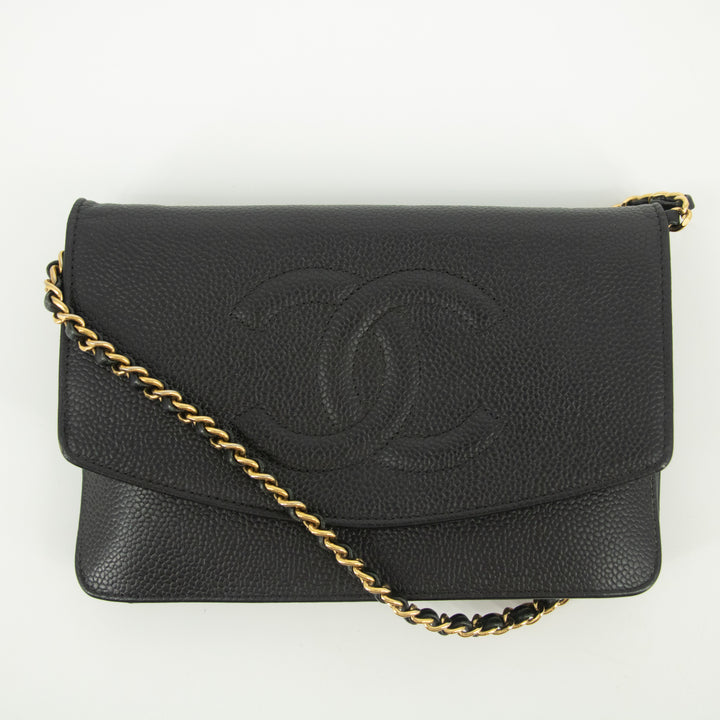 Chanel Black Caviar Skin Gold Hardware Wallet On Chain Crossbody Bag #2313