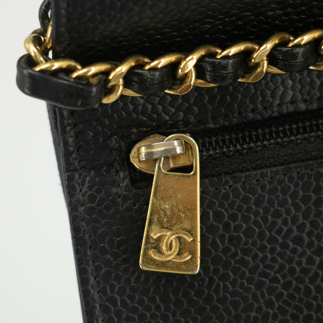 Chanel Black Caviar Skin Gold Hardware Wallet On Chain Crossbody Bag #2313