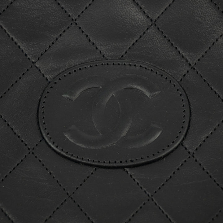 Chanel Lambskin Quilted CC Flat Tote Bag Chain Black Coco Mark #2335