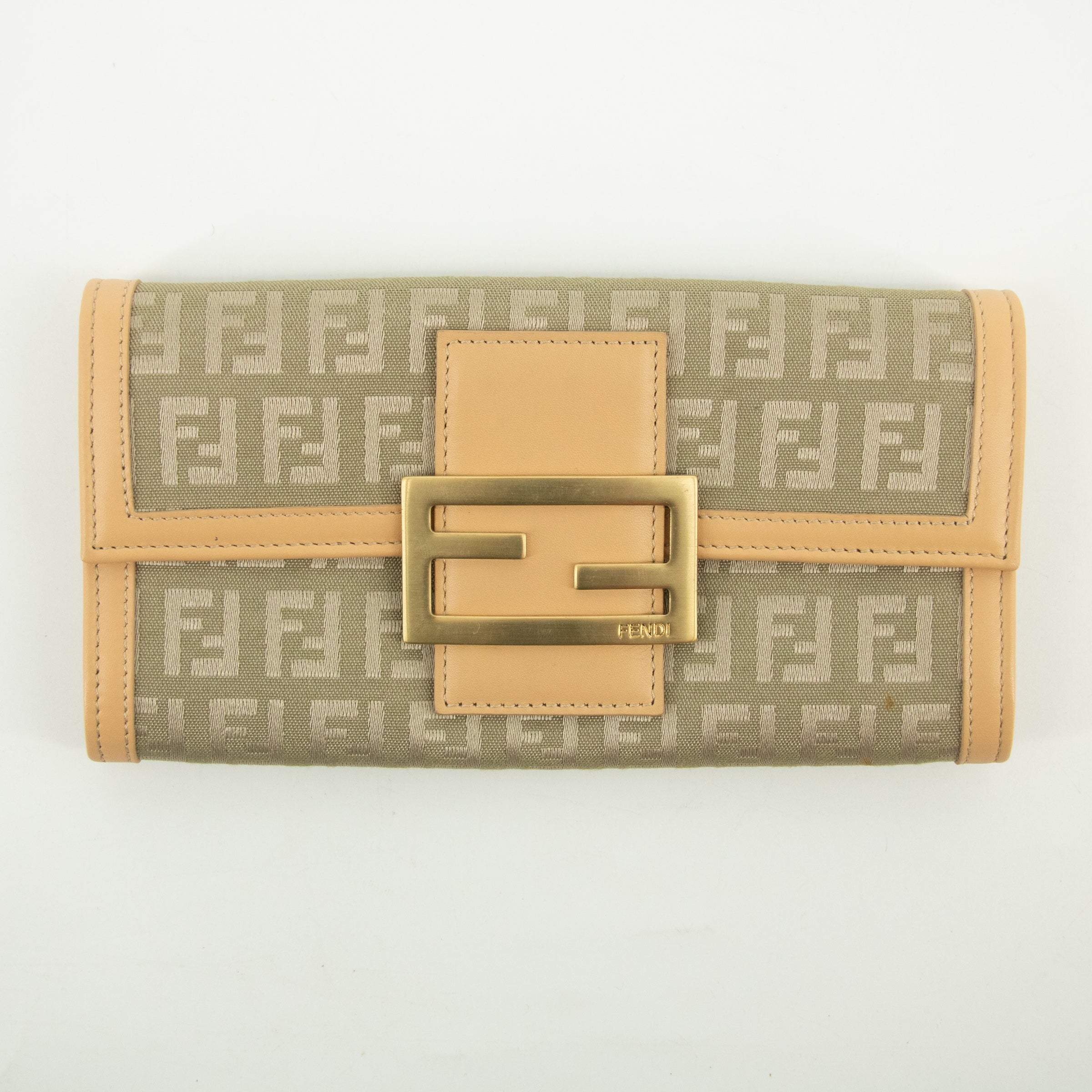 Fendi Beige Zucca Zucchino Mamma Canvas x Leather Long Wallet