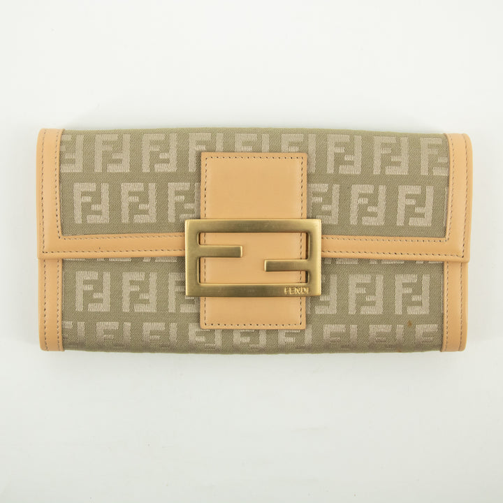 Fendi Beige Zucca Zucchino Mamma Canvas x Leather Long Wallet #2374