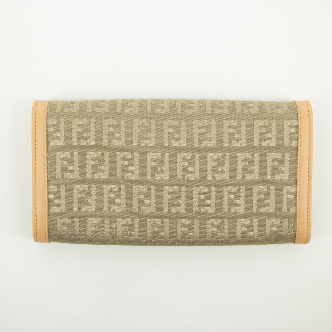 Fendi Beige Zucca Zucchino Mamma Canvas x Leather Long Wallet #2374