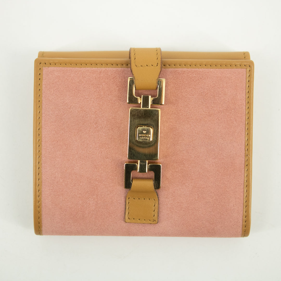 Gucci Pink Jackie Suede x Leather Compact Wallet #2379