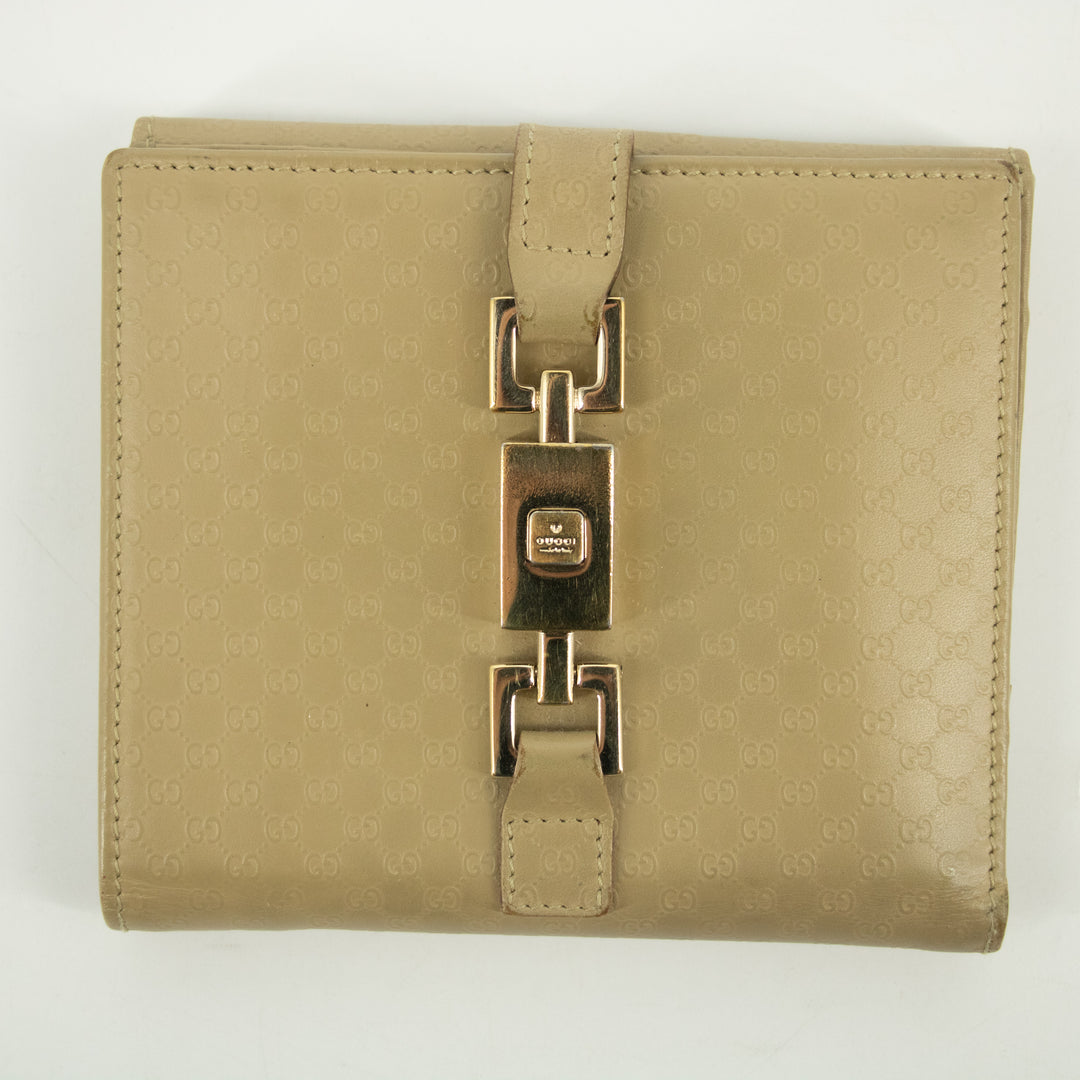 Gucci Beige Jackie Micro Guccisima Leather Compact Wallet  #2390