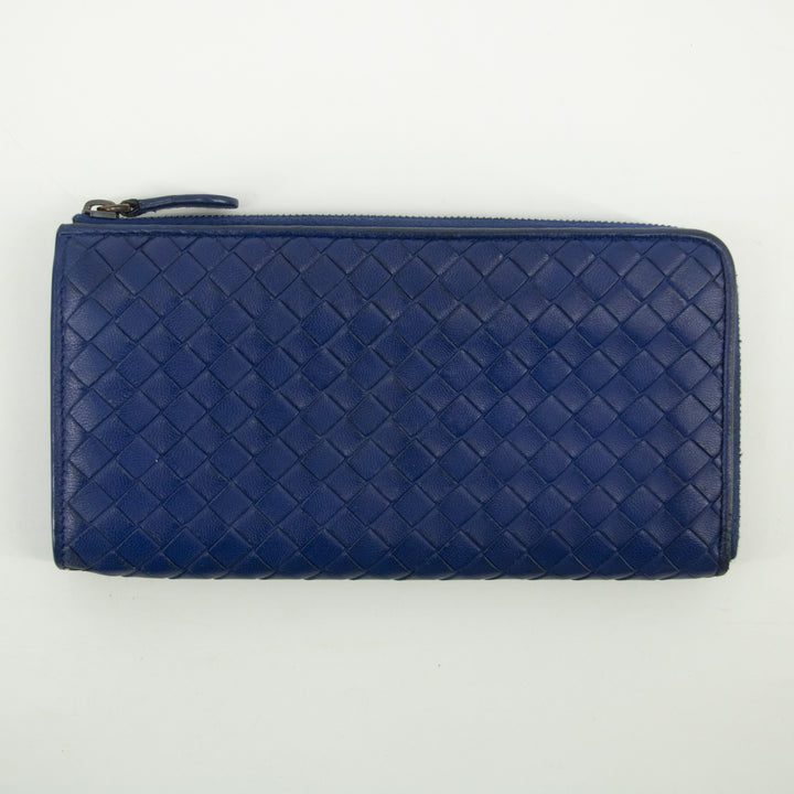 Bottega Veneta Blue Intrecciato Leather L-shaped Zipper Long Wallet  #2397