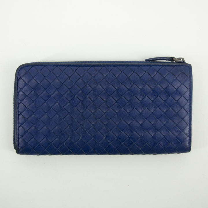 Bottega Veneta Blue Intrecciato Leather L-shaped Zipper Long Wallet  #2397