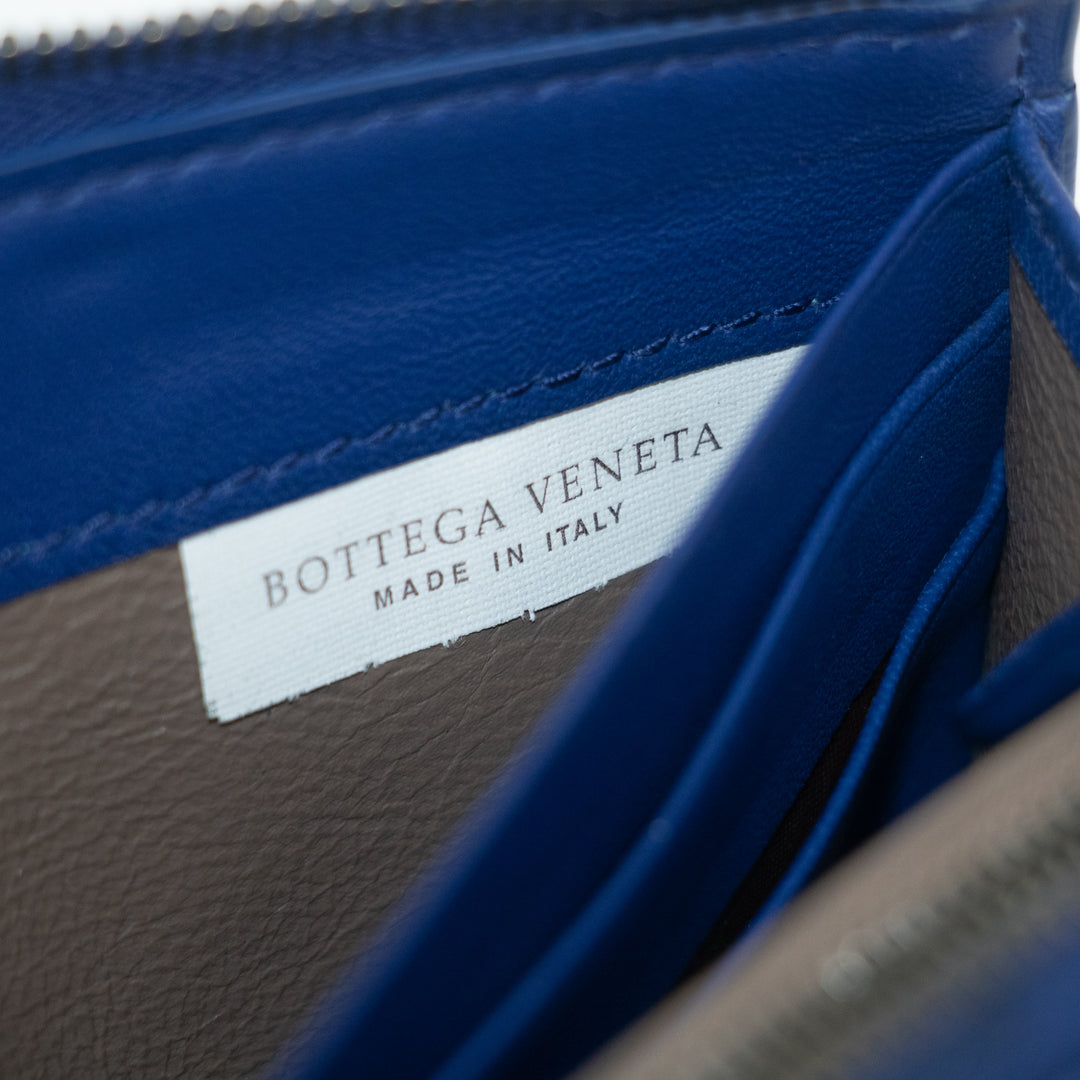 Bottega Veneta Blue Intrecciato Leather L-shaped Zipper Long Wallet  #2397