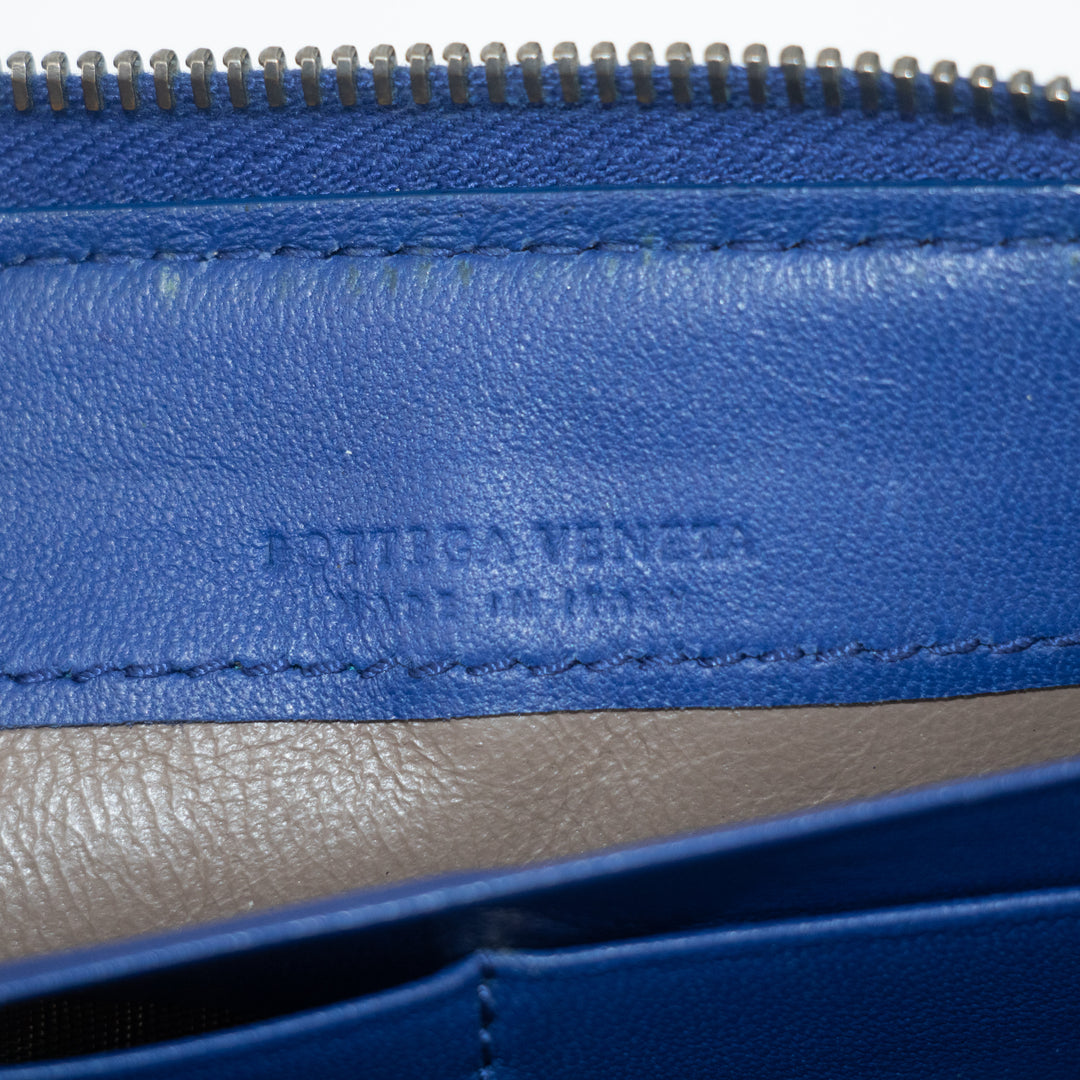 Bottega Veneta Blue Intrecciato Leather L-shaped Zipper Long Wallet  #2397