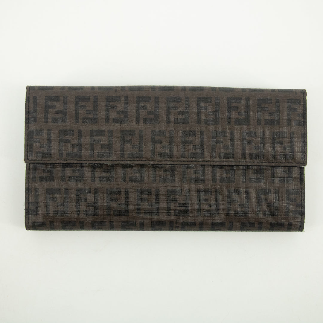 Fendi Brown Zucca Pattern PVC Long Wallet #2398