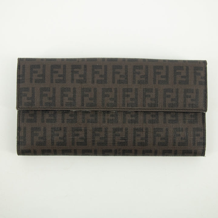 Fendi Brown Zucca Pattern PVC Long Wallet #2398